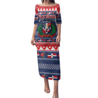 Personalized Dominican Republic Christmas Family Matching Puletasi and Hawaiian Shirt Dominicana Coat Of Arms Christmas Pattern - Wonder Print Shop