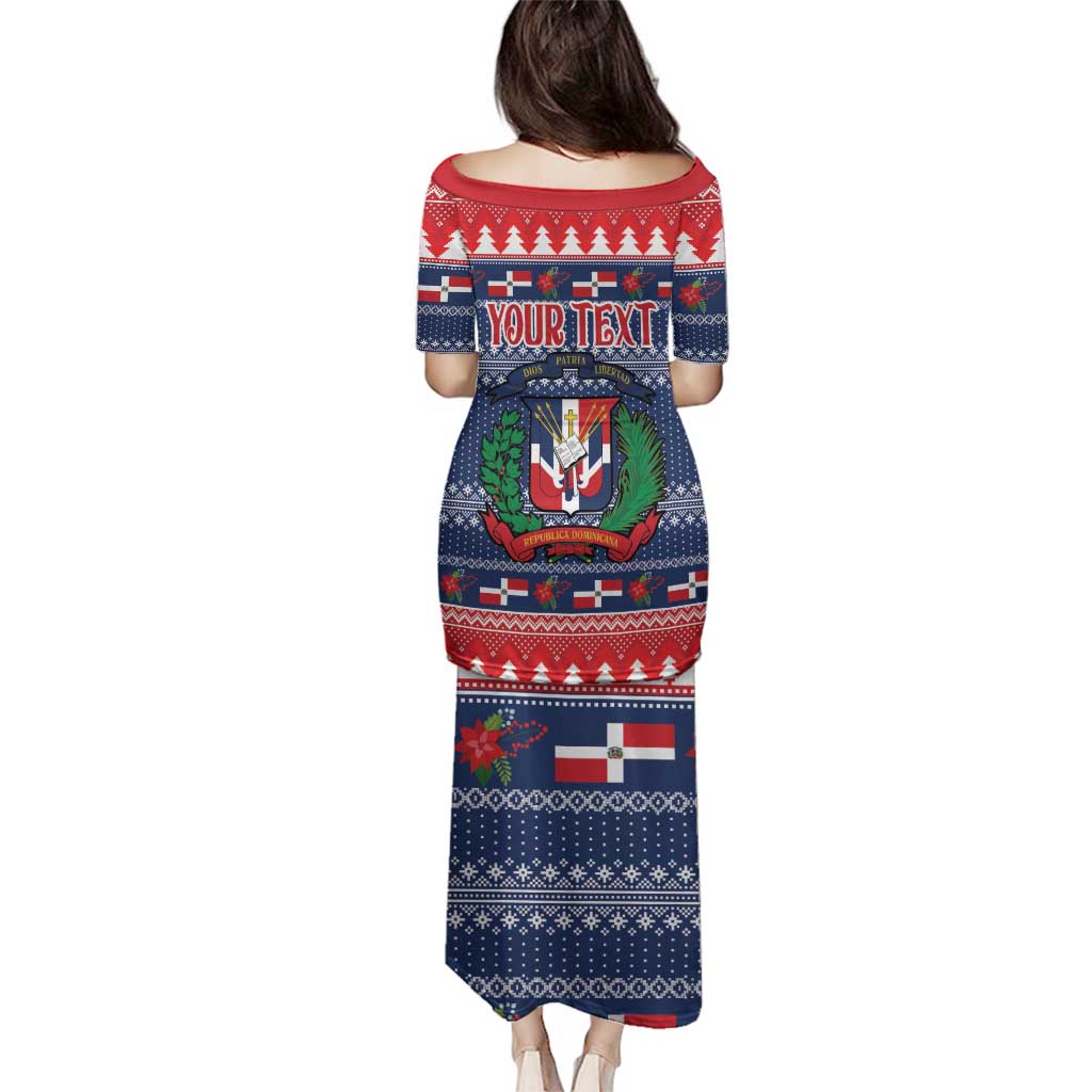 Personalized Dominican Republic Christmas Family Matching Puletasi and Hawaiian Shirt Dominicana Coat Of Arms Christmas Pattern - Wonder Print Shop