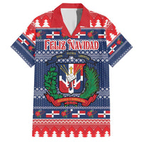 Personalized Dominican Republic Christmas Family Matching Short Sleeve Bodycon Dress and Hawaiian Shirt Dominicana Coat Of Arms Christmas Pattern - Wonder Print Shop