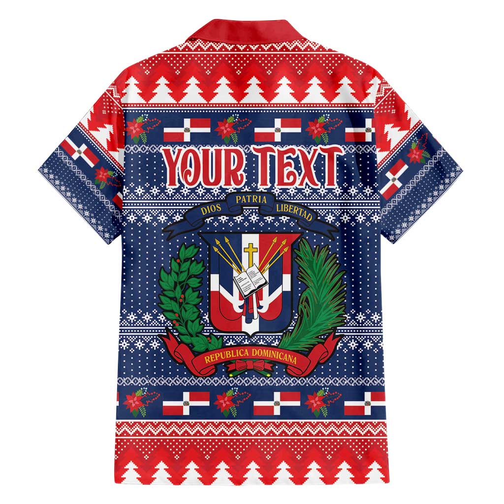 Personalized Dominican Republic Christmas Family Matching Short Sleeve Bodycon Dress and Hawaiian Shirt Dominicana Coat Of Arms Christmas Pattern - Wonder Print Shop