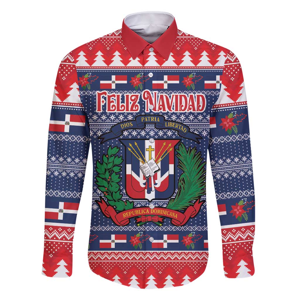 Personalized Dominican Republic Christmas Family Matching Short Sleeve Bodycon Dress and Hawaiian Shirt Dominicana Coat Of Arms Christmas Pattern - Wonder Print Shop