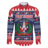 Personalized Dominican Republic Christmas Family Matching Short Sleeve Bodycon Dress and Hawaiian Shirt Dominicana Coat Of Arms Christmas Pattern - Wonder Print Shop