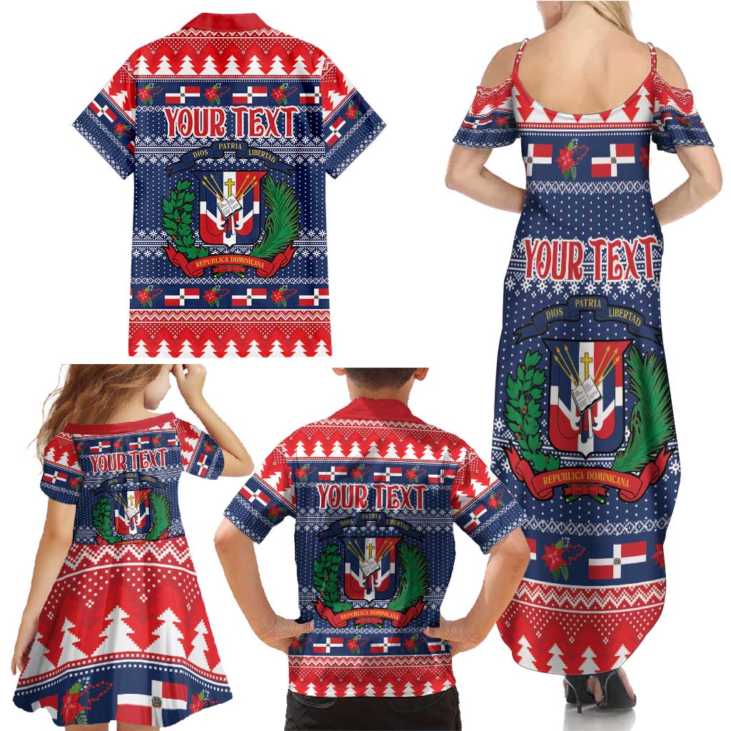 Personalized Dominican Republic Christmas Family Matching Summer Maxi Dress and Hawaiian Shirt Dominicana Coat Of Arms Christmas Pattern - Wonder Print Shop