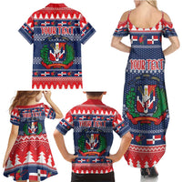 Personalized Dominican Republic Christmas Family Matching Summer Maxi Dress and Hawaiian Shirt Dominicana Coat Of Arms Christmas Pattern - Wonder Print Shop