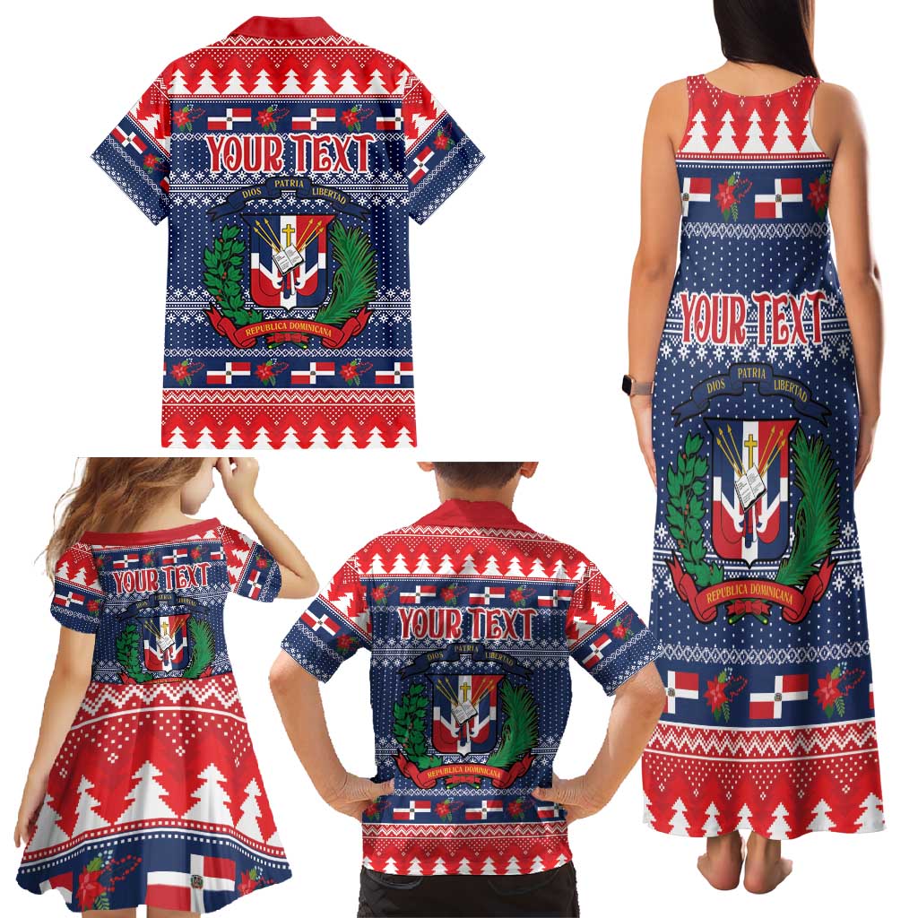 Personalized Dominican Republic Christmas Family Matching Tank Maxi Dress and Hawaiian Shirt Dominicana Coat Of Arms Christmas Pattern - Wonder Print Shop
