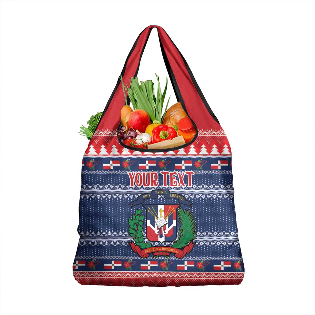 Personalized Dominican Republic Christmas Grocery Bag Dominicana Coat Of Arms Christmas Pattern