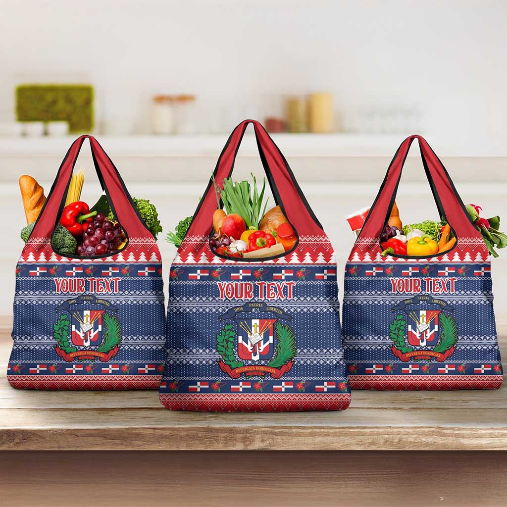 Personalized Dominican Republic Christmas Grocery Bag Dominicana Coat Of Arms Christmas Pattern