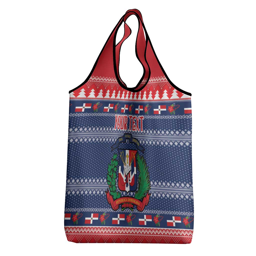 Personalized Dominican Republic Christmas Grocery Bag Dominicana Coat Of Arms Christmas Pattern