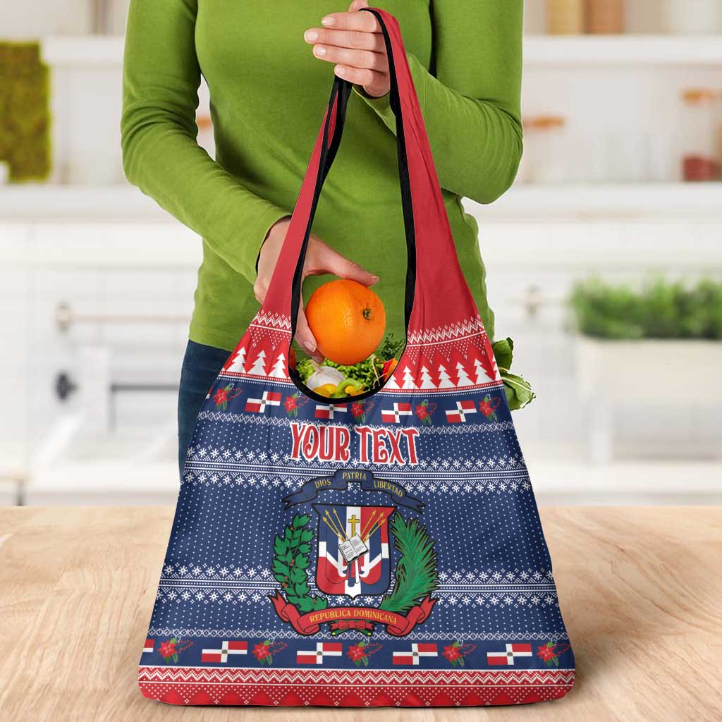 Personalized Dominican Republic Christmas Grocery Bag Dominicana Coat Of Arms Christmas Pattern
