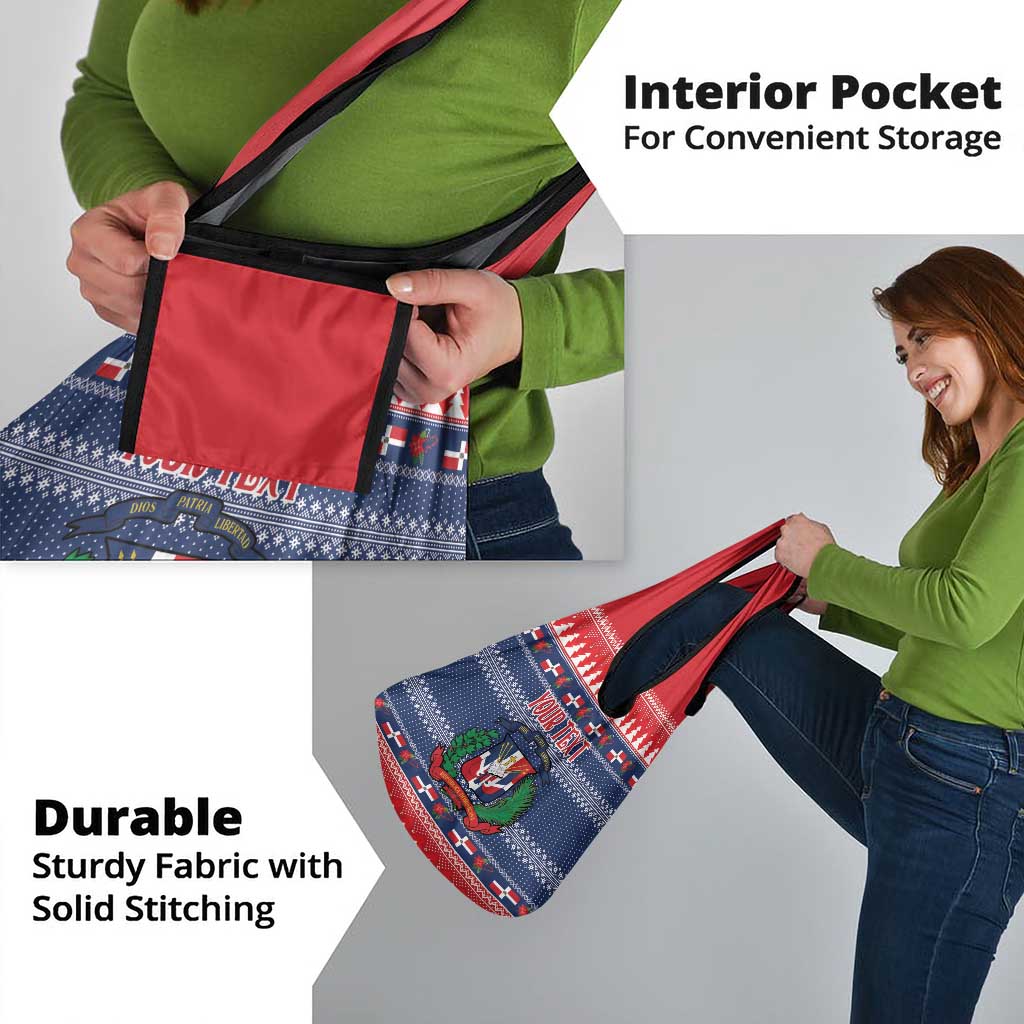 Personalized Dominican Republic Christmas Grocery Bag Dominicana Coat Of Arms Christmas Pattern