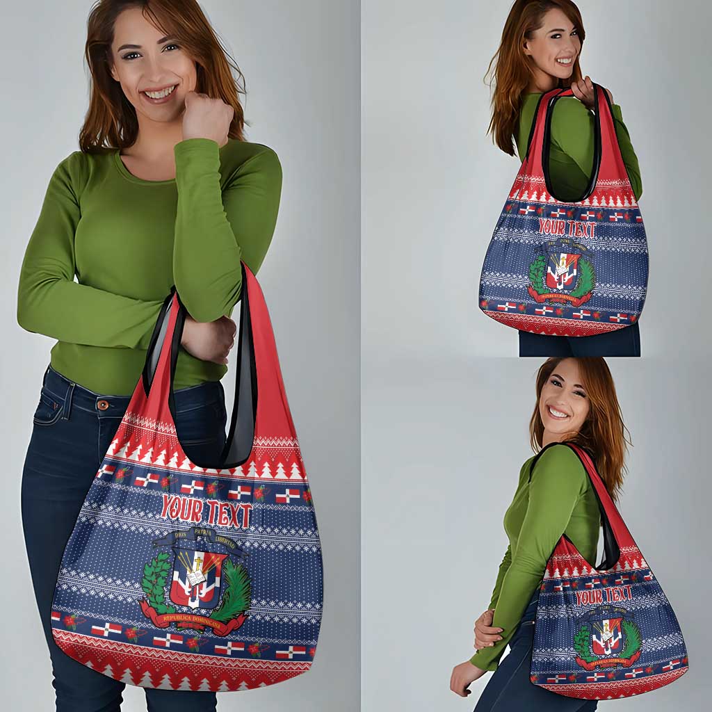 Personalized Dominican Republic Christmas Grocery Bag Dominicana Coat Of Arms Christmas Pattern