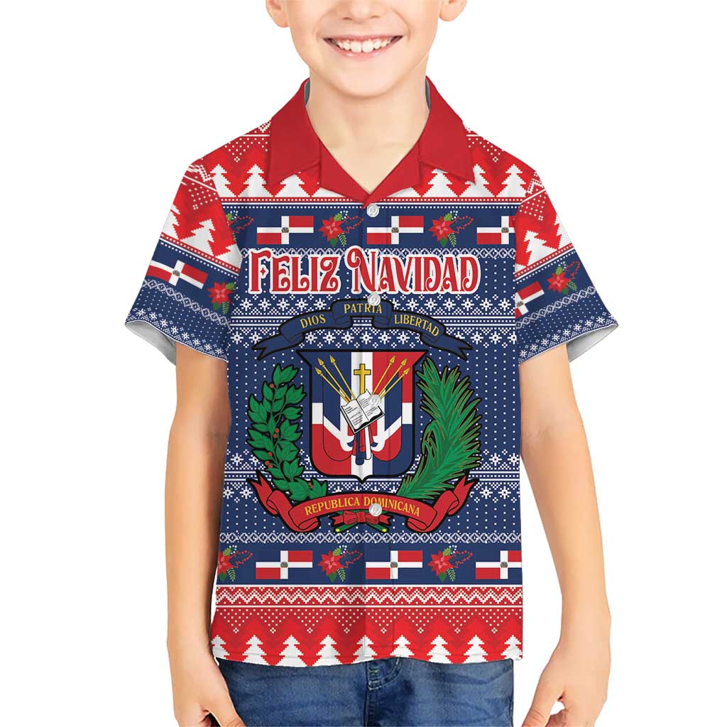 Personalized Dominican Republic Christmas Kid Hawaiian Shirt Dominicana Coat Of Arms Christmas Pattern - Wonder Print Shop