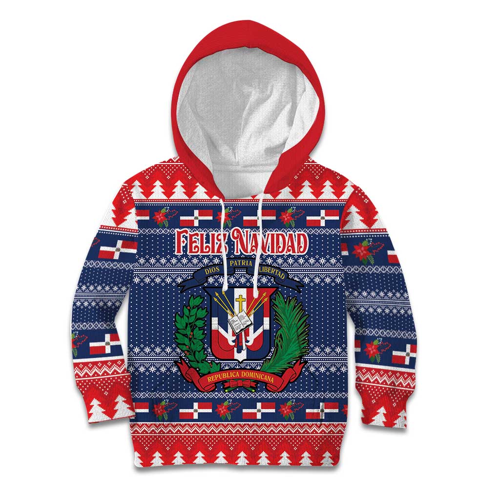 Personalized Dominican Republic Christmas Kid Hoodie Dominicana Coat Of Arms Christmas Pattern - Wonder Print Shop