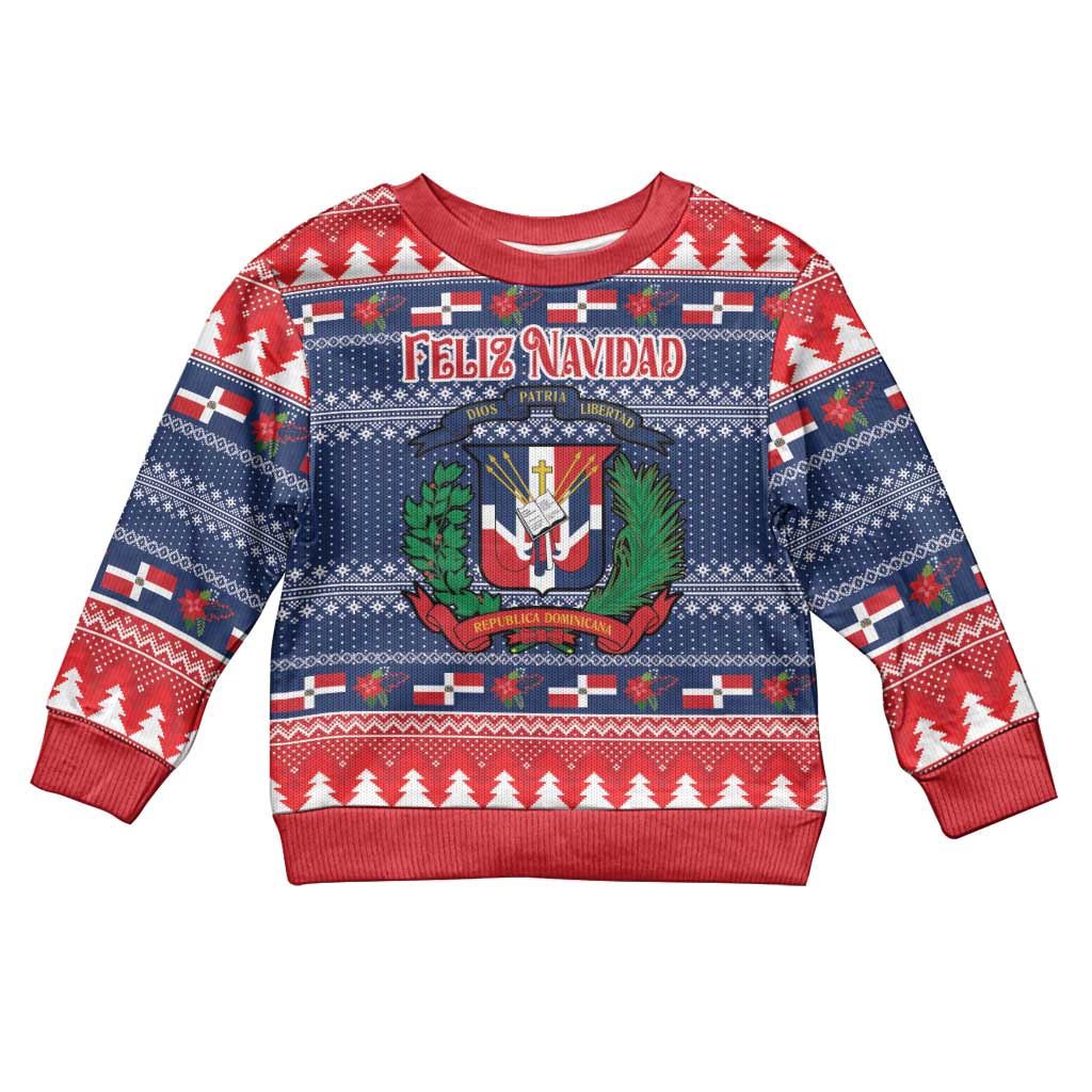 Personalized Dominican Republic Christmas Kid Ugly Christmas Sweater Dominicana Coat Of Arms Christmas Pattern - Wonder Print Shop