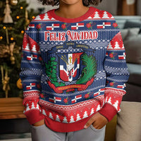 Personalized Dominican Republic Christmas Kid Ugly Christmas Sweater Dominicana Coat Of Arms Christmas Pattern - Wonder Print Shop