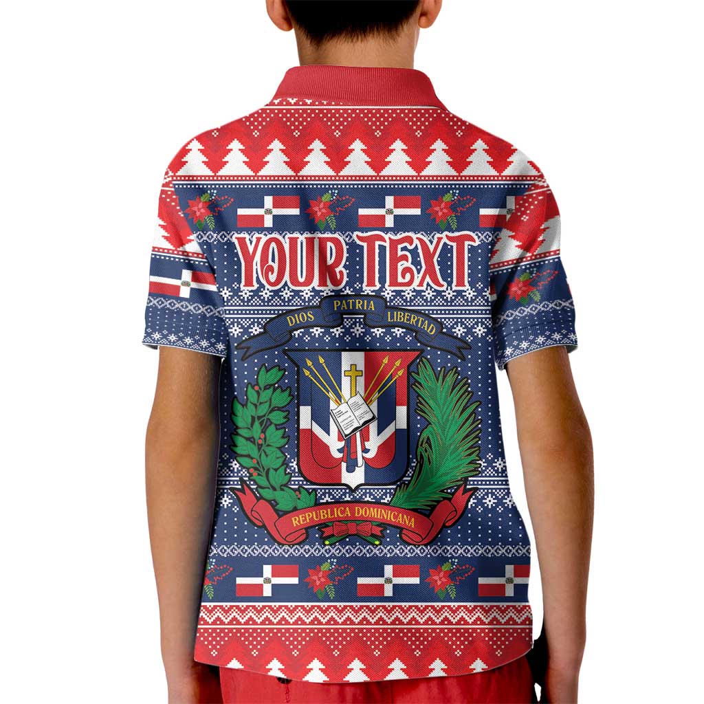 Personalized Dominican Republic Christmas Kid Polo Shirt Dominicana Coat Of Arms Christmas Pattern - Wonder Print Shop