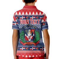 Personalized Dominican Republic Christmas Kid Polo Shirt Dominicana Coat Of Arms Christmas Pattern - Wonder Print Shop
