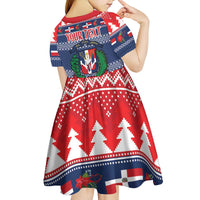 Personalized Dominican Republic Christmas Kid Short Sleeve Dress Dominicana Coat Of Arms Christmas Pattern - Wonder Print Shop