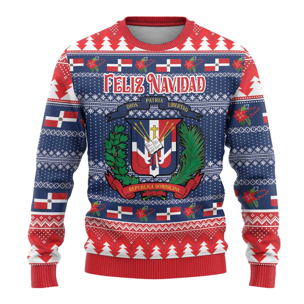 Personalized Dominican Republic Christmas Ugly Christmas Sweater Dominicana Coat Of Arms Christmas Pattern - Wonder Print Shop