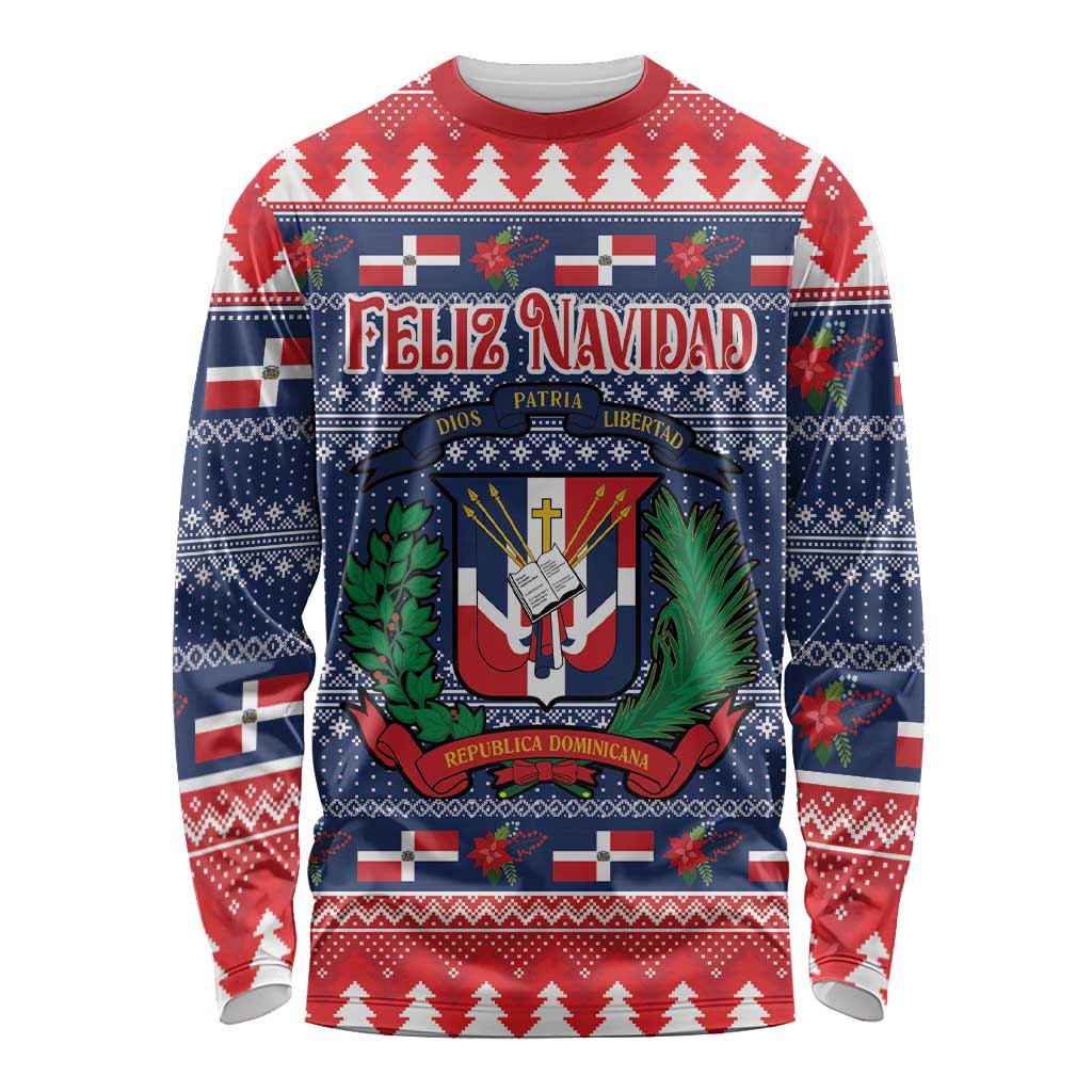 Personalized Dominican Republic Christmas Long Sleeve Shirt Dominicana Coat Of Arms Christmas Pattern - Wonder Print Shop