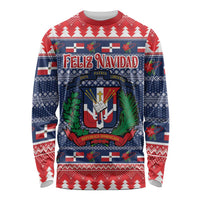 Personalized Dominican Republic Christmas Long Sleeve Shirt Dominicana Coat Of Arms Christmas Pattern - Wonder Print Shop