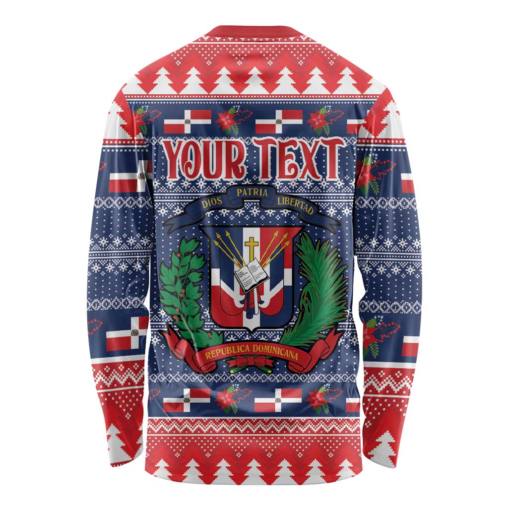 Personalized Dominican Republic Christmas Long Sleeve Shirt Dominicana Coat Of Arms Christmas Pattern - Wonder Print Shop
