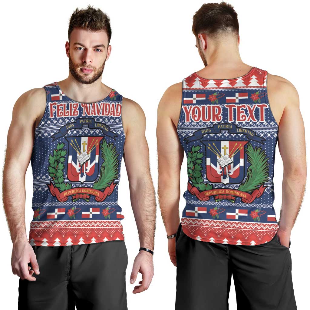 Personalized Dominican Republic Christmas Men Tank Top Dominicana Coat Of Arms Christmas Pattern - Wonder Print Shop