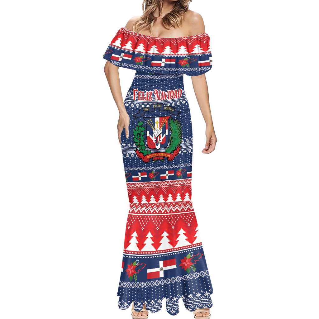 Personalized Dominican Republic Christmas Mermaid Dress Dominicana Coat Of Arms Christmas Pattern - Wonder Print Shop