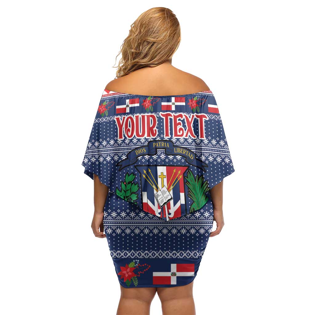 Personalized Dominican Republic Christmas Off Shoulder Short Dress Dominicana Coat Of Arms Christmas Pattern - Wonder Print Shop