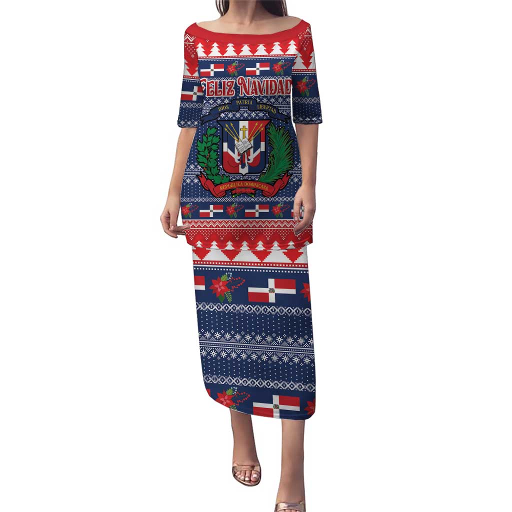Personalized Dominican Republic Christmas Puletasi Dominicana Coat Of Arms Christmas Pattern - Wonder Print Shop