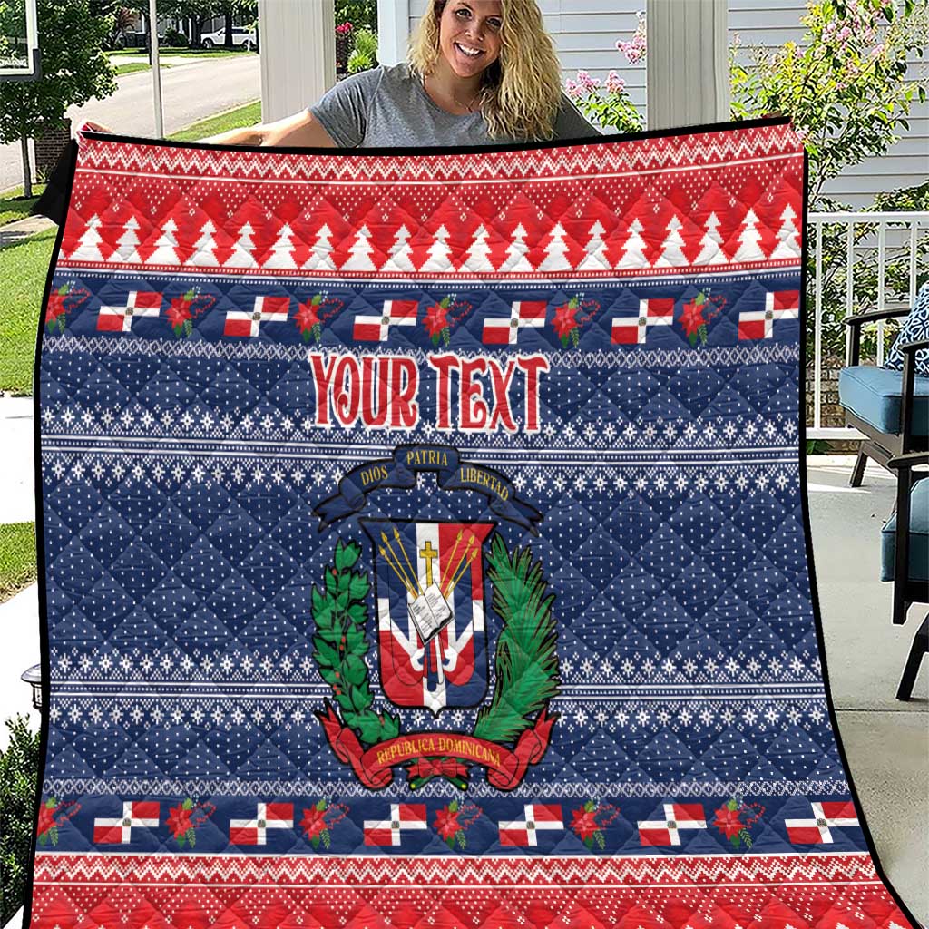 Personalized Dominican Republic Christmas Quilt Dominicana Coat Of Arms Christmas Pattern - Wonder Print Shop
