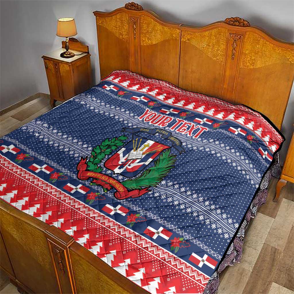 Personalized Dominican Republic Christmas Quilt Dominicana Coat Of Arms Christmas Pattern - Wonder Print Shop