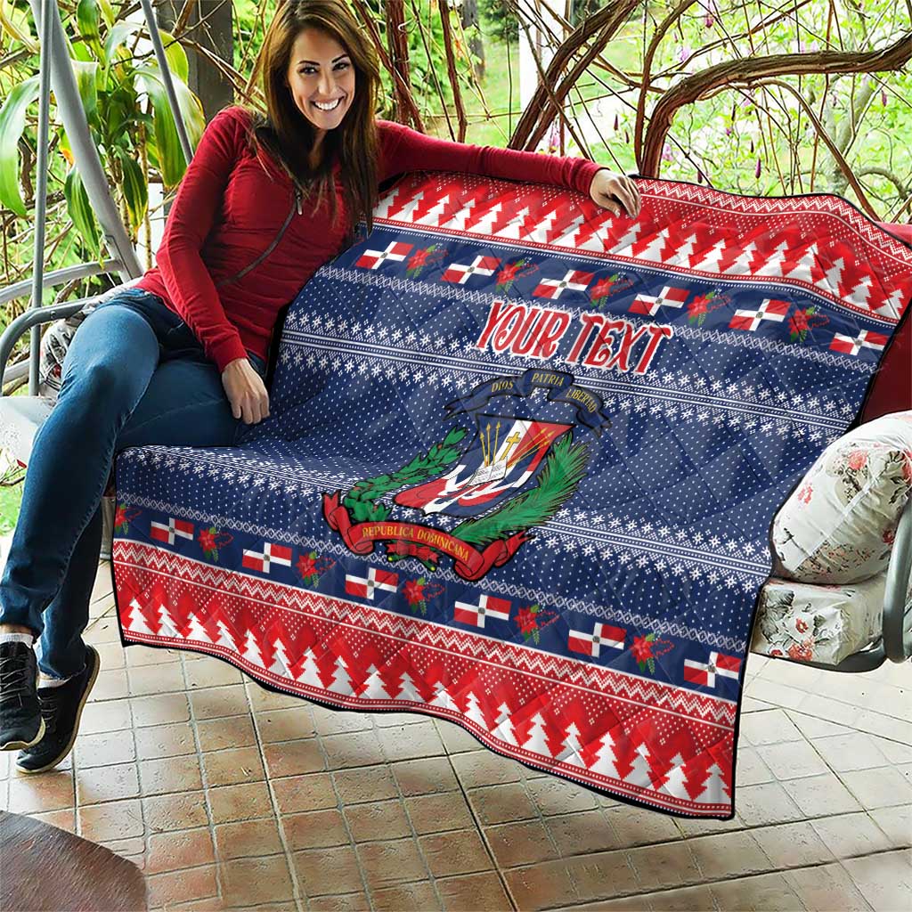 Personalized Dominican Republic Christmas Quilt Dominicana Coat Of Arms Christmas Pattern - Wonder Print Shop