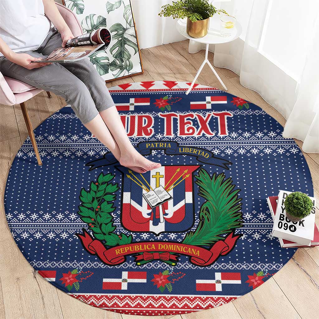 Personalized Dominican Republic Christmas Round Carpet Dominicana Coat Of Arms Christmas Pattern