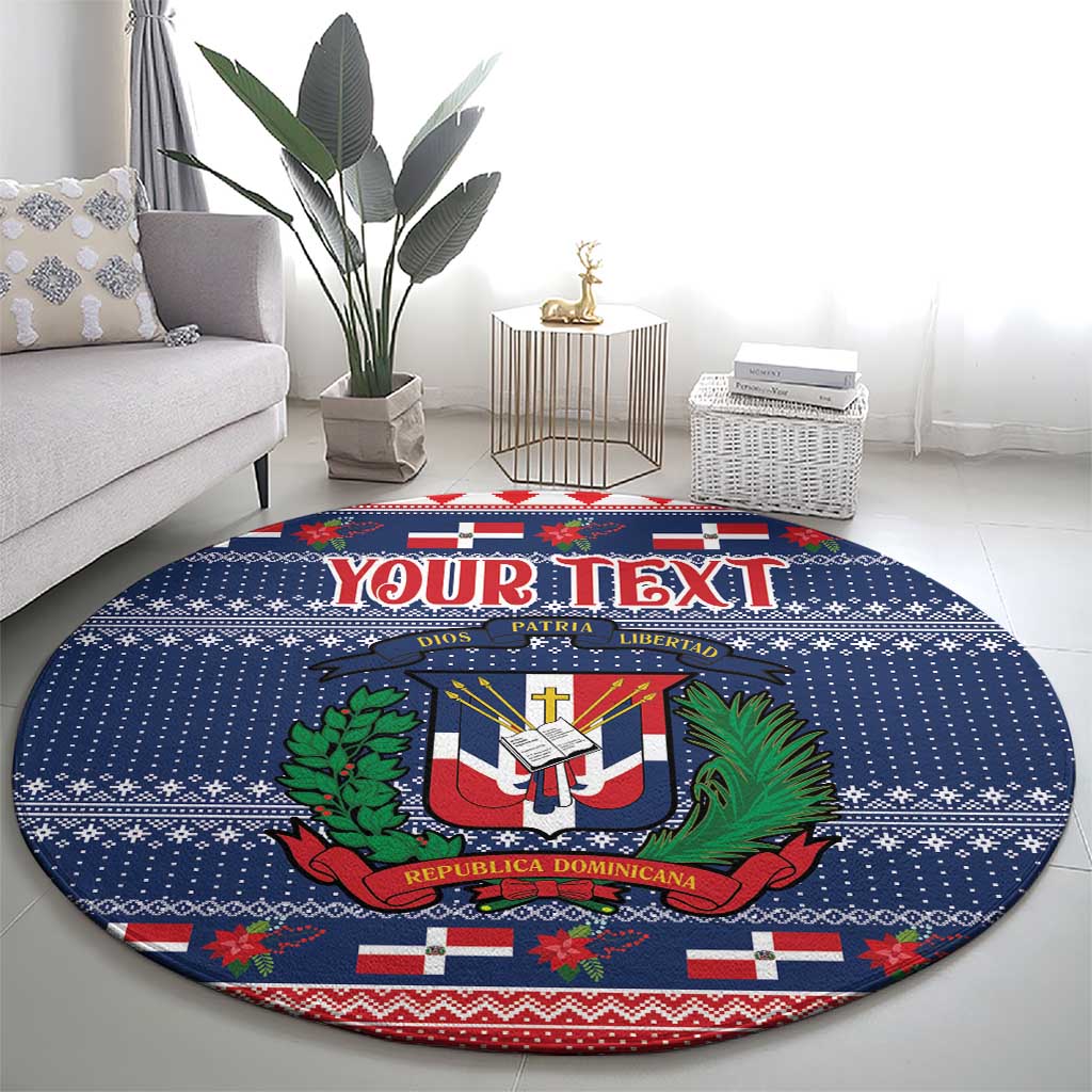 Personalized Dominican Republic Christmas Round Carpet Dominicana Coat Of Arms Christmas Pattern