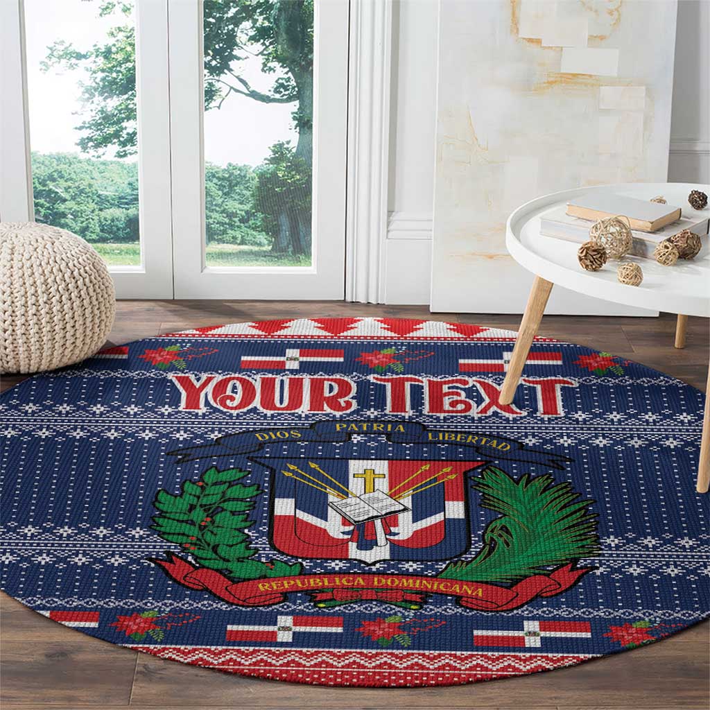 Personalized Dominican Republic Christmas Round Carpet Dominicana Coat Of Arms Christmas Pattern