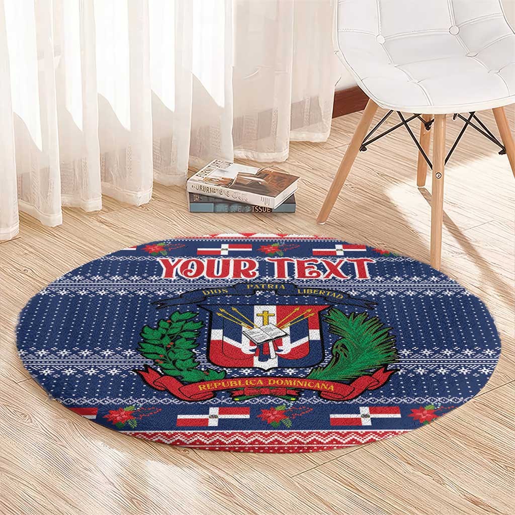 Personalized Dominican Republic Christmas Round Carpet Dominicana Coat Of Arms Christmas Pattern