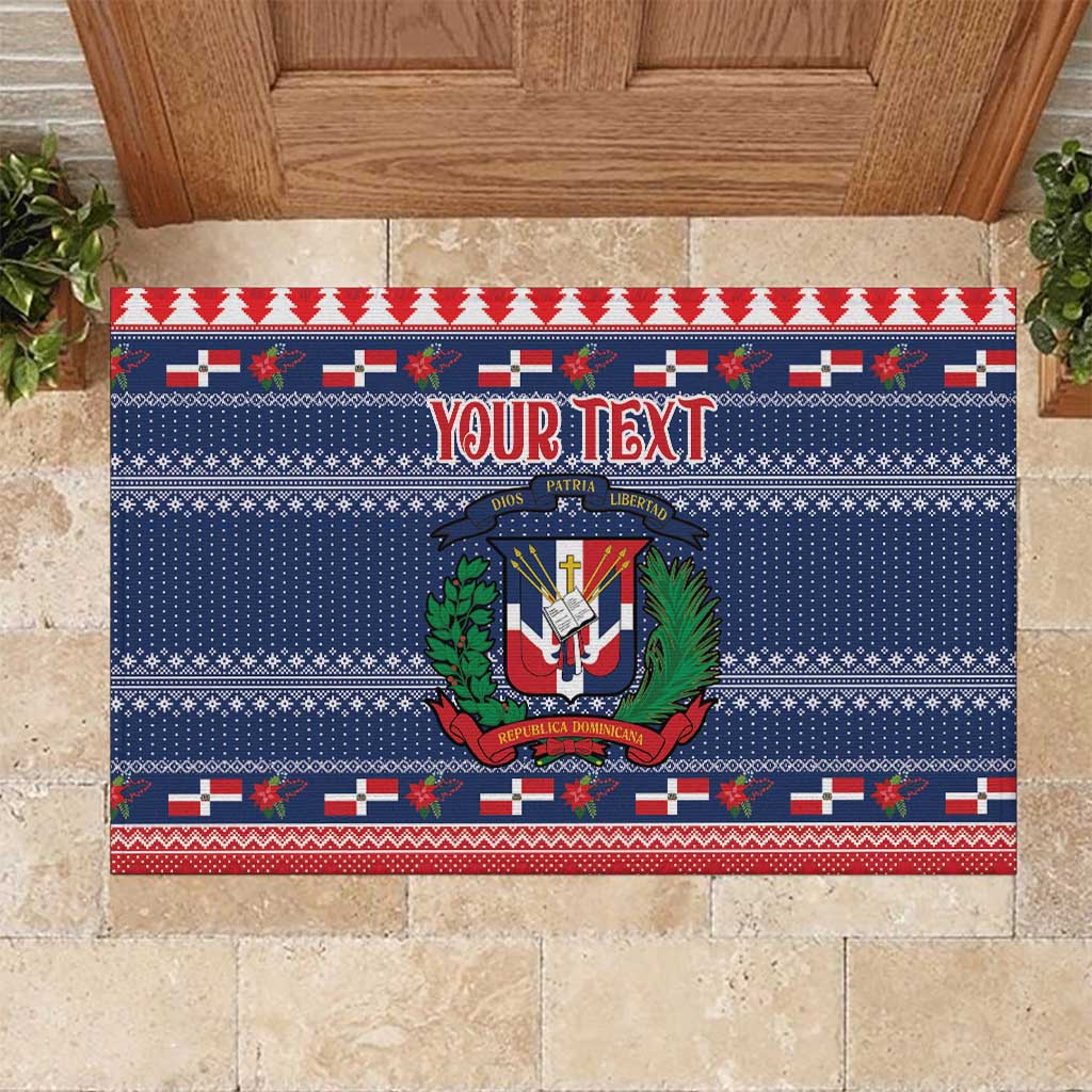 Personalized Dominican Republic Christmas Rubber Doormat Dominicana Coat Of Arms Christmas Pattern - Wonder Print Shop