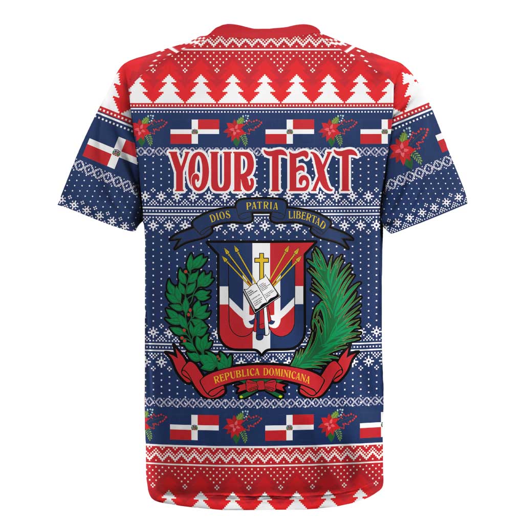 Personalized Dominican Republic Christmas Rugby Jersey Dominicana Coat Of Arms Christmas Pattern - Wonder Print Shop