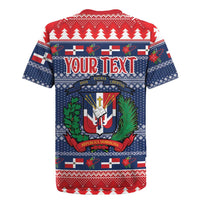 Personalized Dominican Republic Christmas Rugby Jersey Dominicana Coat Of Arms Christmas Pattern - Wonder Print Shop