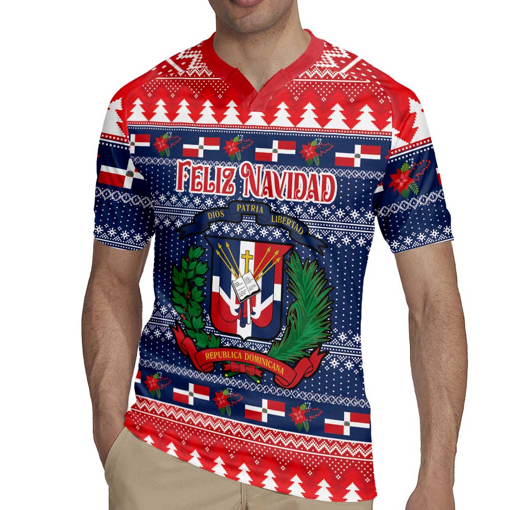 Personalized Dominican Republic Christmas Rugby Jersey Dominicana Coat Of Arms Christmas Pattern - Wonder Print Shop
