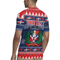 Personalized Dominican Republic Christmas Rugby Jersey Dominicana Coat Of Arms Christmas Pattern - Wonder Print Shop