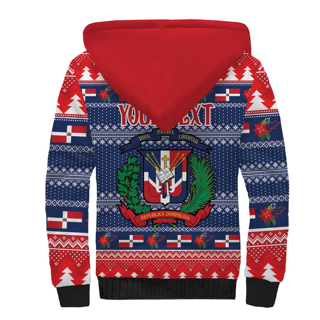 Personalized Dominican Republic Christmas Sherpa Hoodie Dominicana Coat Of Arms Christmas Pattern - Wonder Print Shop