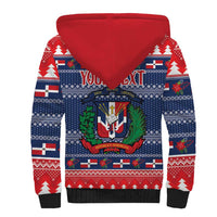 Personalized Dominican Republic Christmas Sherpa Hoodie Dominicana Coat Of Arms Christmas Pattern - Wonder Print Shop