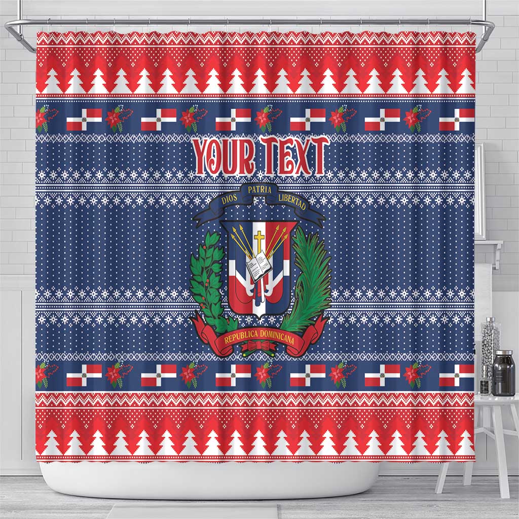 Personalized Dominican Republic Christmas Shower Curtain Dominicana Coat Of Arms Christmas Pattern