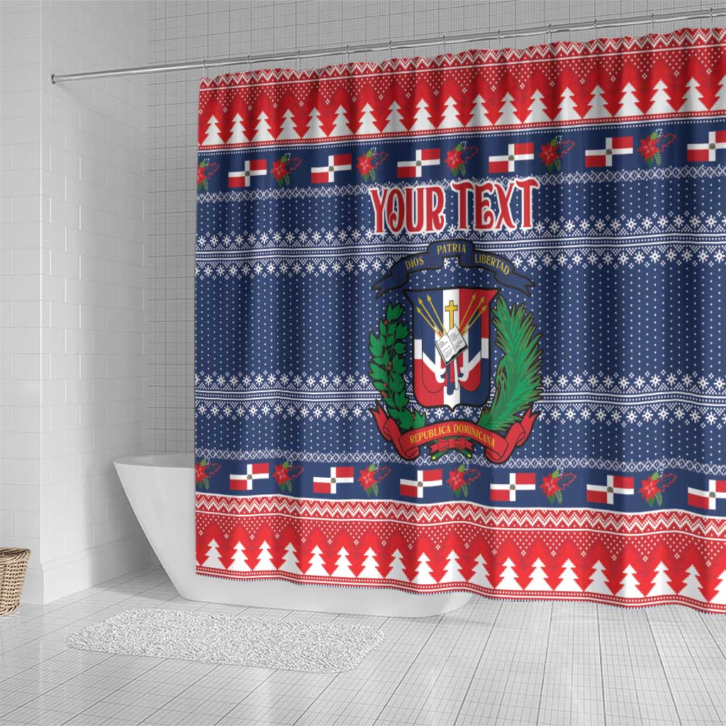 Personalized Dominican Republic Christmas Shower Curtain Dominicana Coat Of Arms Christmas Pattern