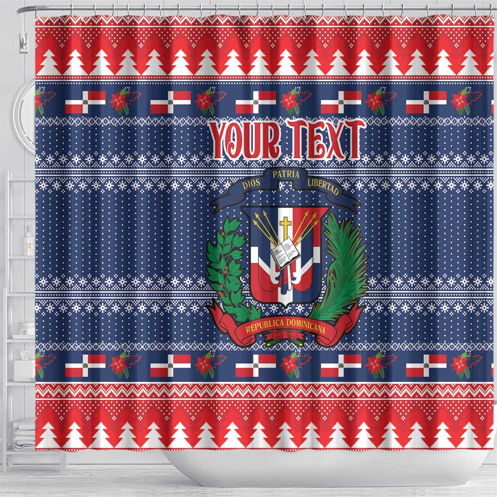Personalized Dominican Republic Christmas Shower Curtain Dominicana Coat Of Arms Christmas Pattern