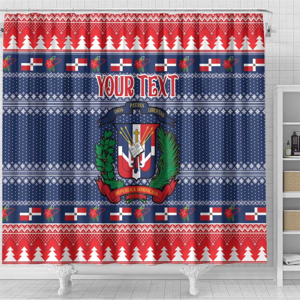 Personalized Dominican Republic Christmas Shower Curtain Dominicana Coat Of Arms Christmas Pattern