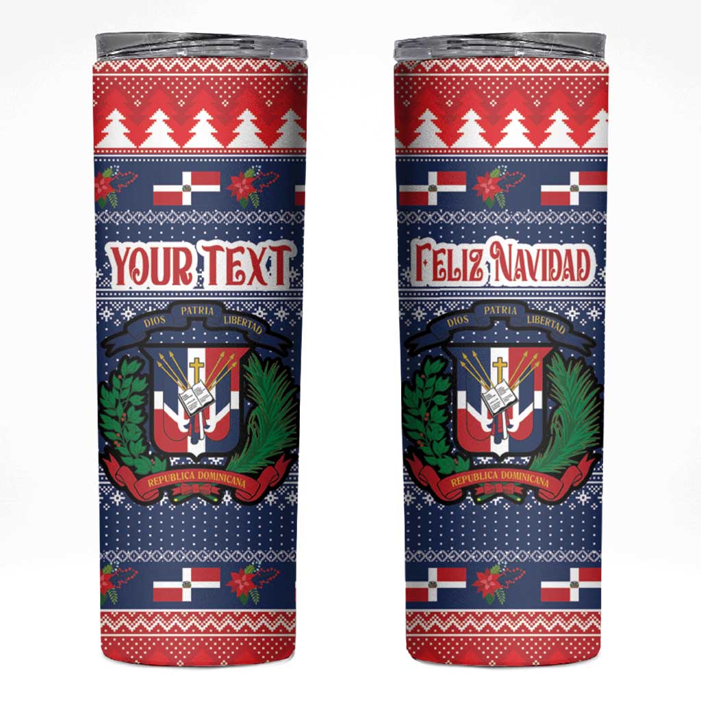 Personalized Dominican Republic Christmas Skinny Tumbler Dominicana Coat Of Arms Christmas Pattern - Wonder Print Shop