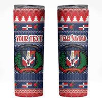Personalized Dominican Republic Christmas Skinny Tumbler Dominicana Coat Of Arms Christmas Pattern - Wonder Print Shop